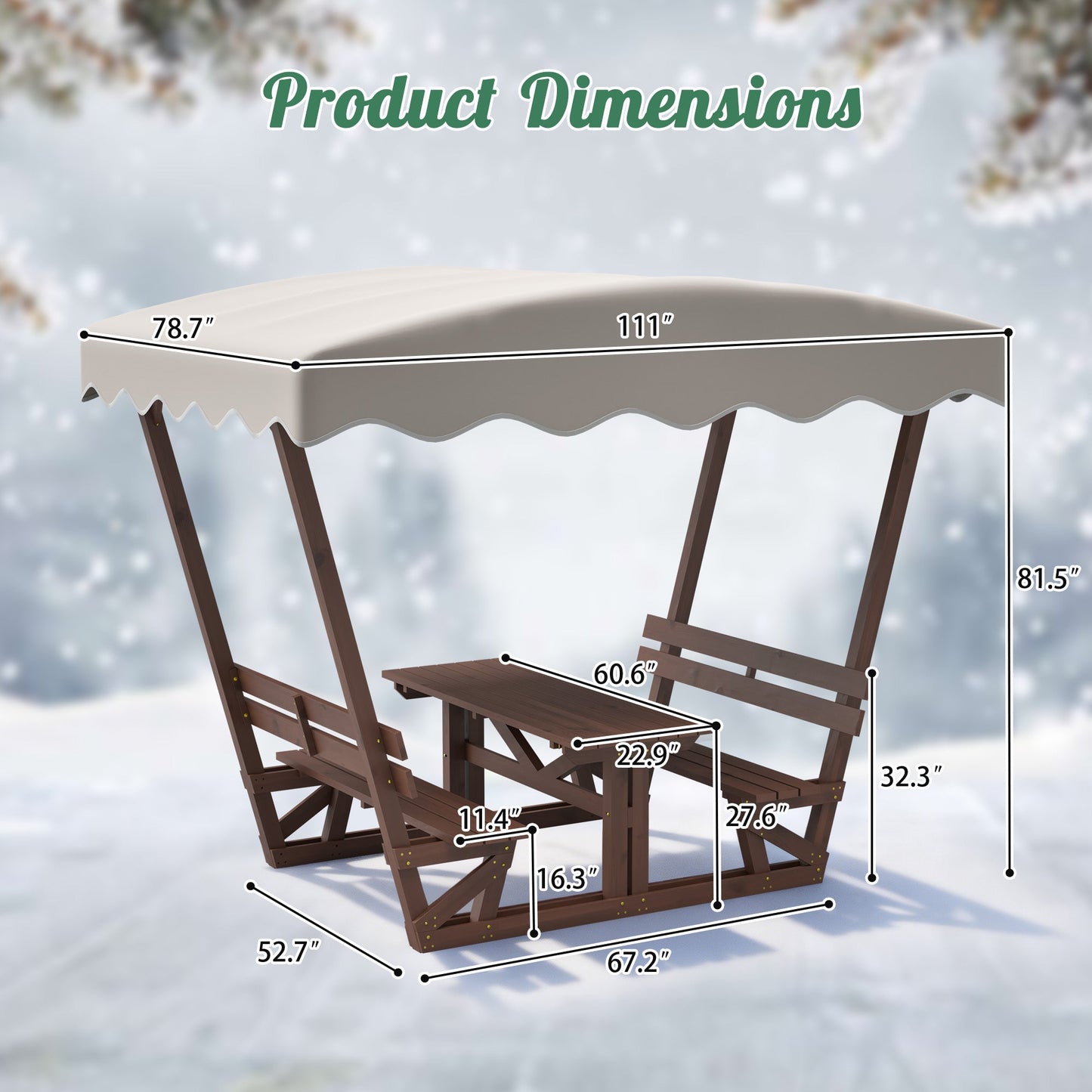 Outdoor Solid Wood Picnic Table with Canopy