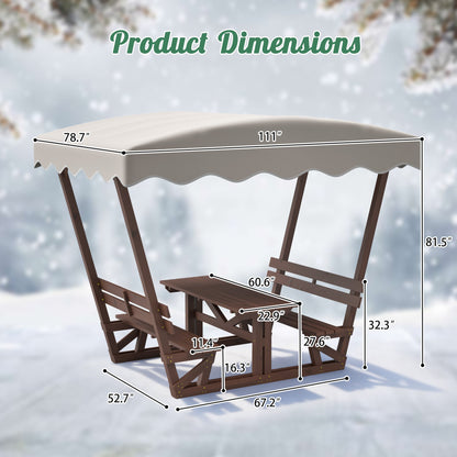 Outdoor Solid Wood Picnic Table with Canopy