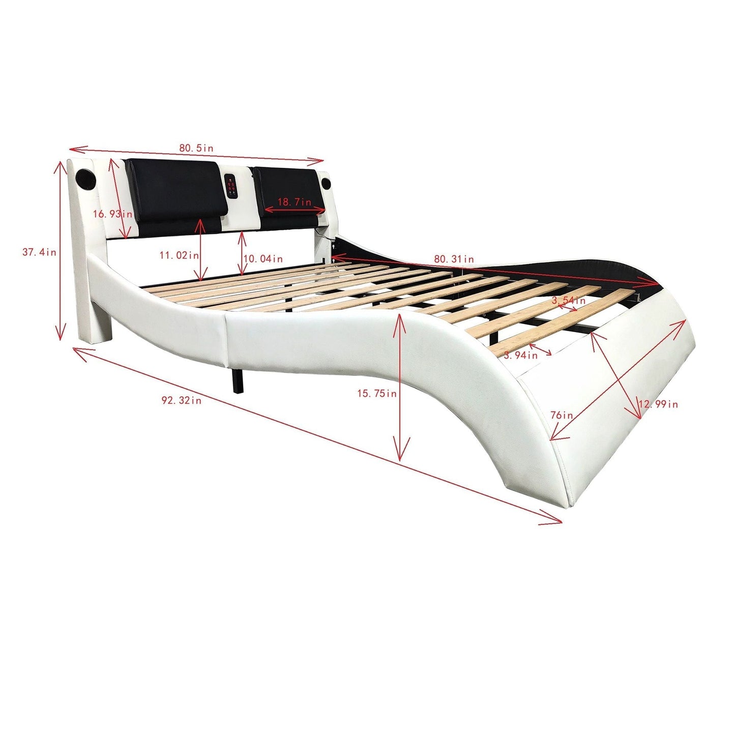 Platform bed frame LED lighting, Bluetooth, and massage, white upholstery, HouseOfZazla on Tampa Home & Garden Store