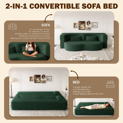 Modern Floor Sleeper Sofa Bed And Two Pillows