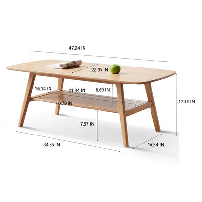 Low Oak Coffee Table With Solid Storage Shelf