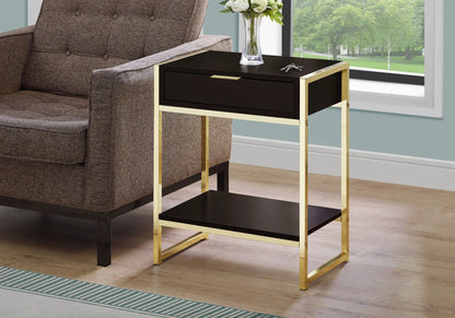 Accent Side Table with storage drawer, black top and gold frame on Tampa Home & Garden Store