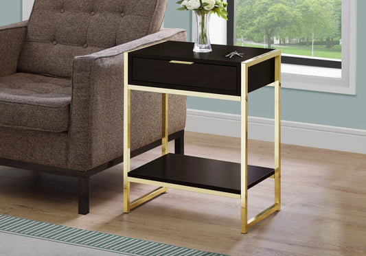 Accent Side Table with storage drawer, black top and gold frame on Tampa Home & Garden Store