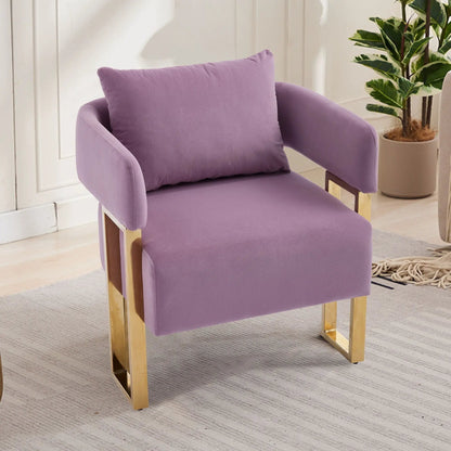 Modern decorative chair with teddy fleece lavender upholstery and gold metal legs on Tampa Home & Garden Store
