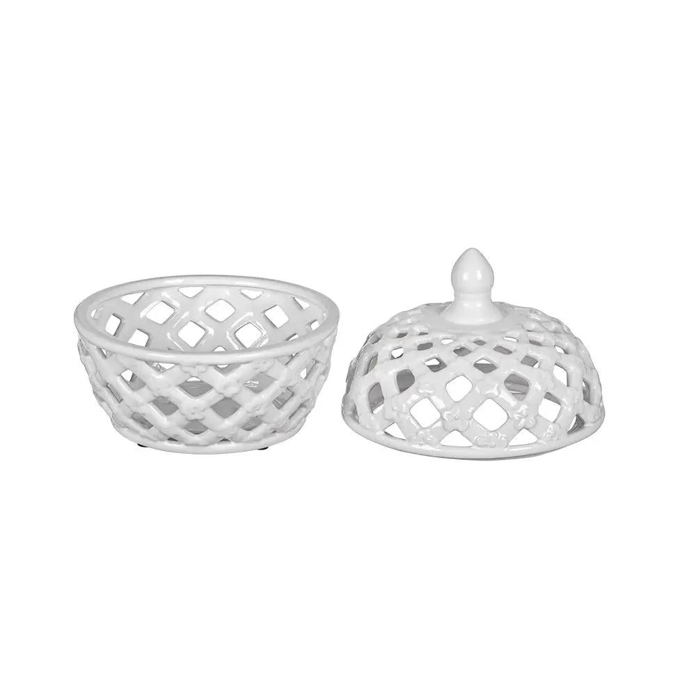 Ceramic lattice jar with lid in white, set of 2 by Unique Piece Furniture, Vases & Jars on Tampa Home & Garden Store