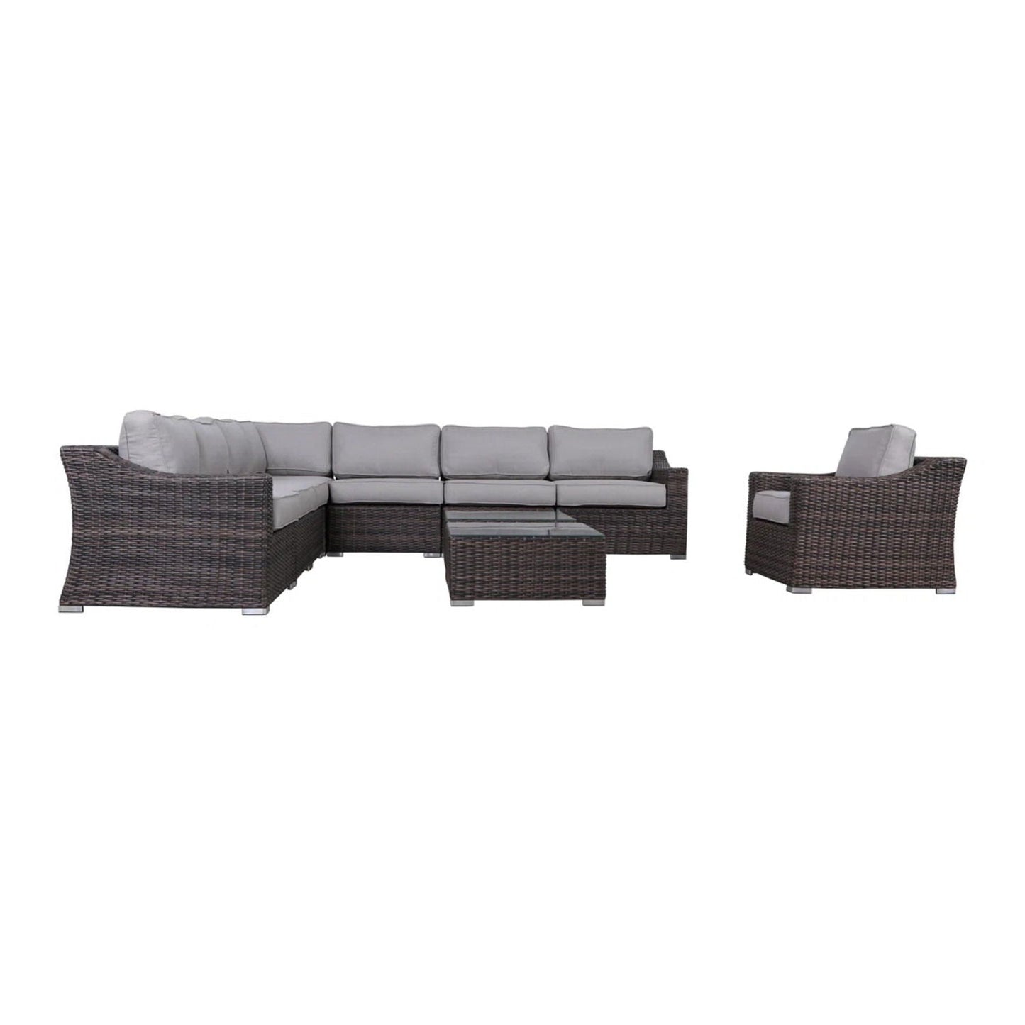 Outdoor Wicker Set With Glass Table And Cushions