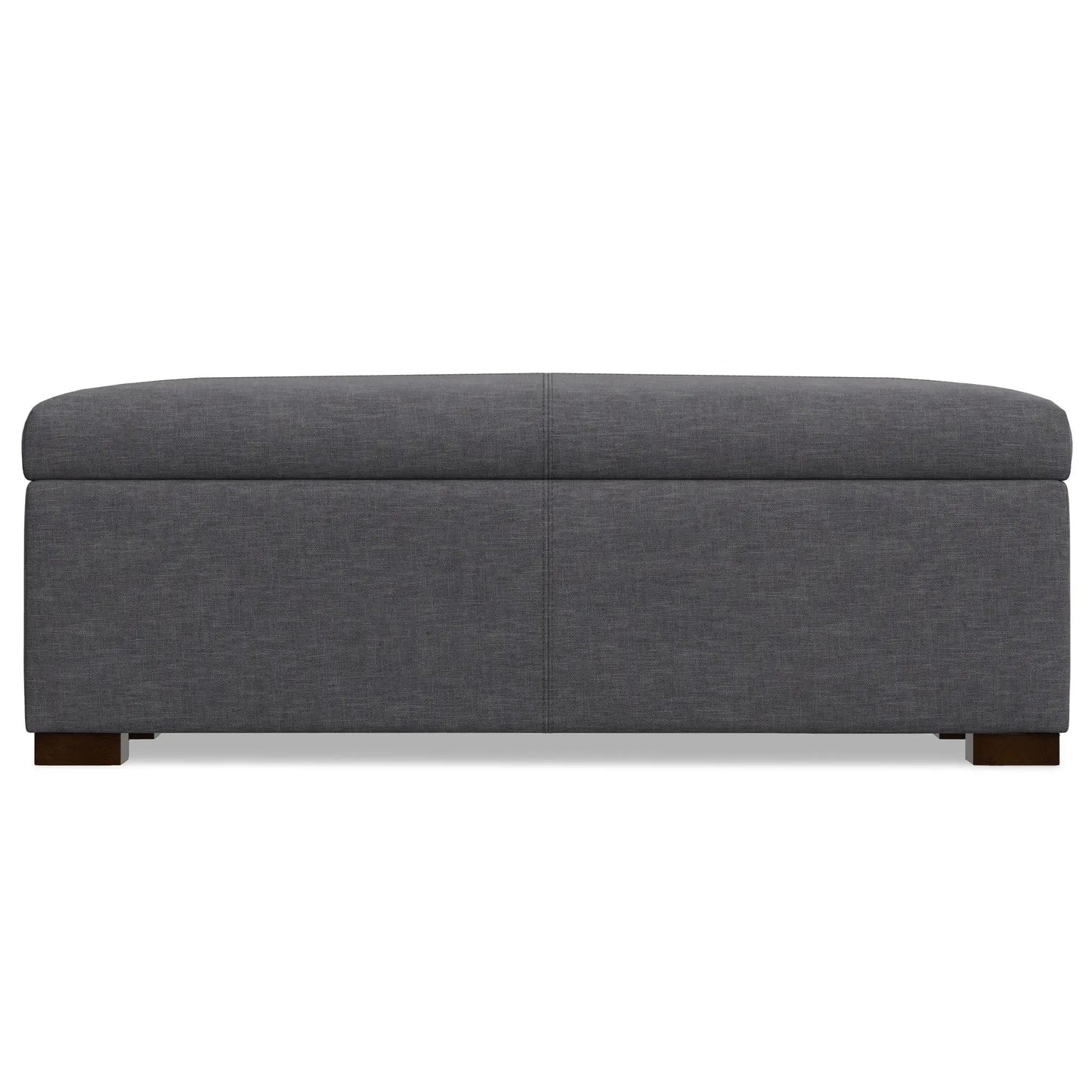 Gabbie storage ottoman upholstered in dark gray fabric with wooden legs on Tampa Home & Garden Store