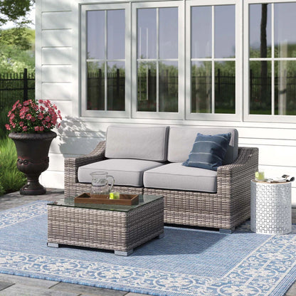 Outdoor Wicker Set With Glass Table And Cushions