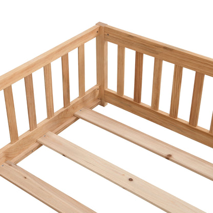 Solid Floor Bed With Door And Fence For Children wooden platform bed frame in natural wood on Tampa Home & Garden Store