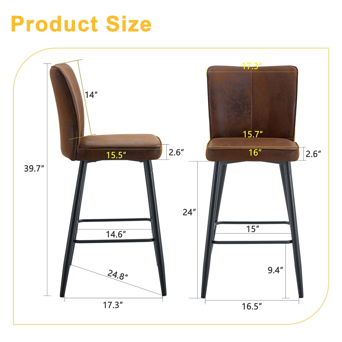HouseOfZazla modern style chair set brown faux leather, slim backrest, black legs, 2 chairs on Tampa Home & Garden Store