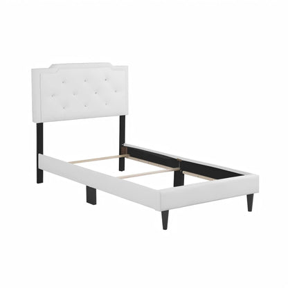 Button tufted upholstered bed headboard in white fabric, by Unique Piece Furniture on Tampa Home & Garden Store