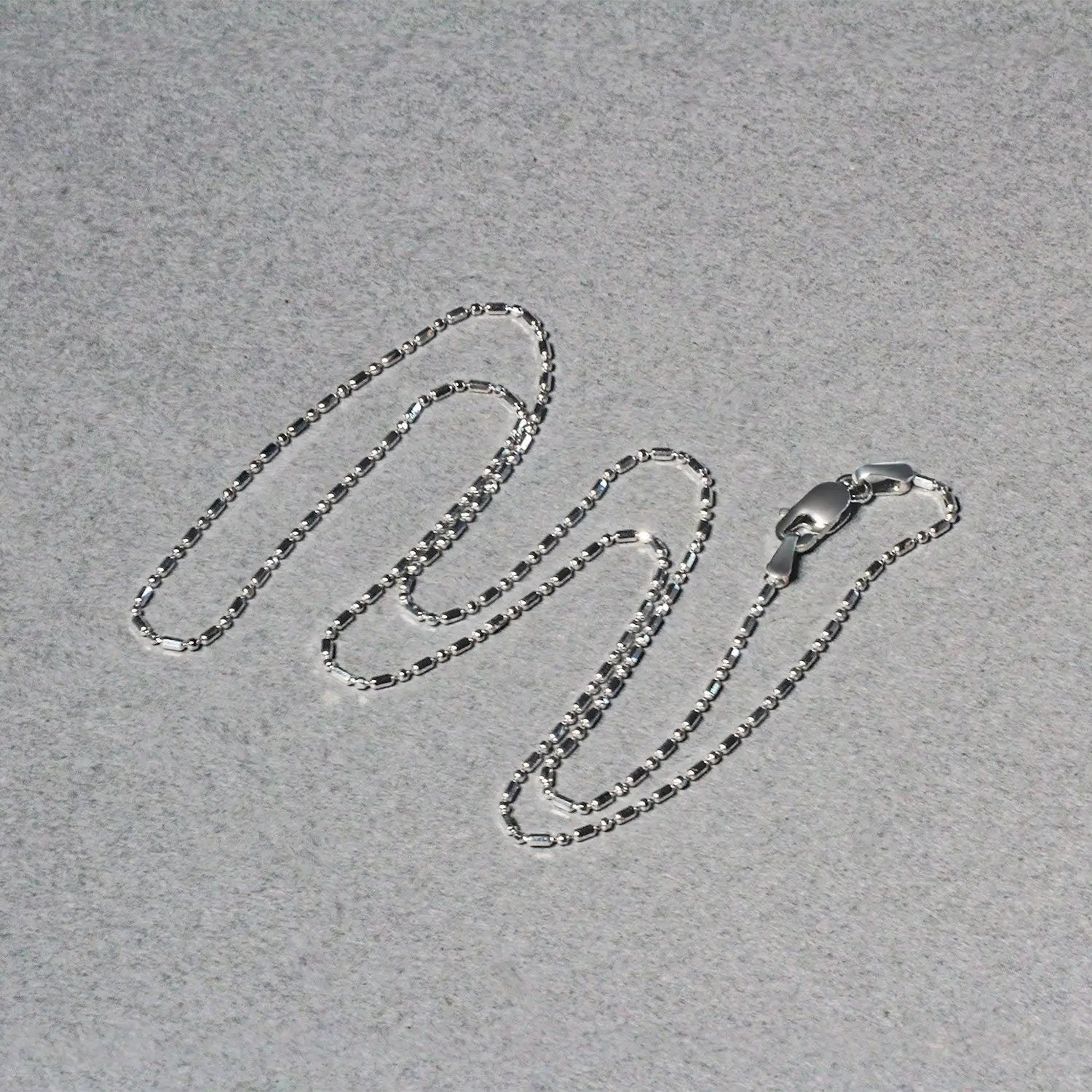 14k white gold diamond-cut bead chain necklace 1.0mm with lobster clasp, shown in three lengths on Tampa Home & Garden Store