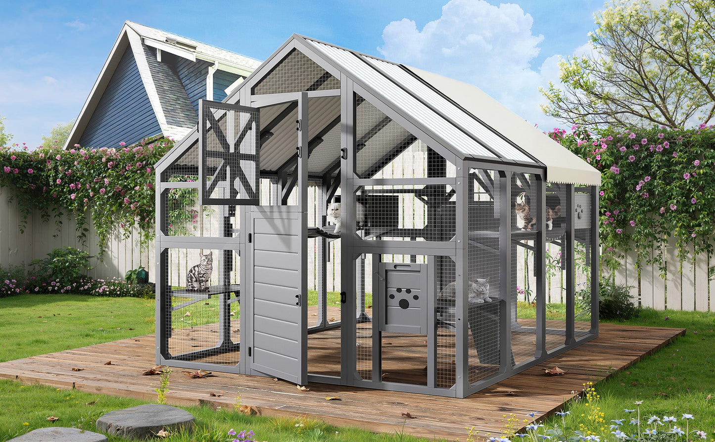 Extra Large Outdoor Cat Catio with Wood and Wire