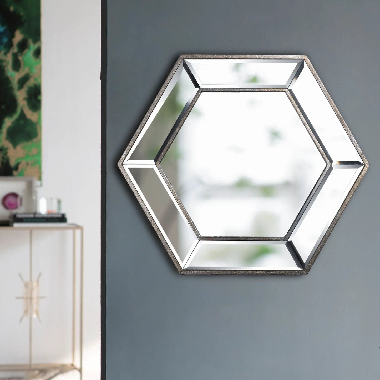 Hexagon Wall Mirror with Contemporary Glass