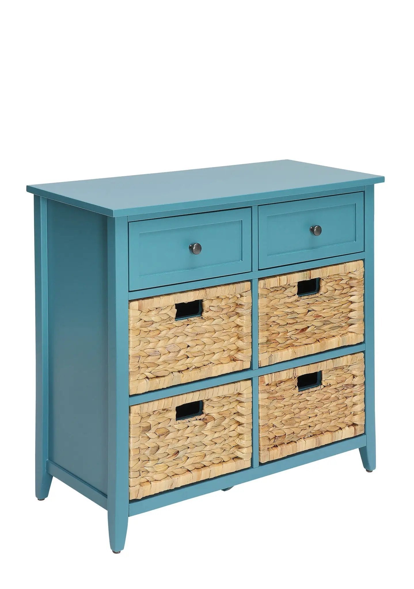 Flavius console cabinet teal blue with two drawers and six woven baskets Unique Piece Furniture on Tampa Home & Garden Store