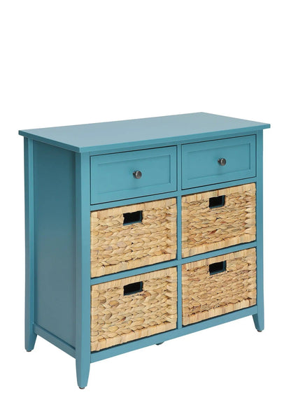 Flavius console cabinet teal blue with two drawers and six woven baskets Unique Piece Furniture on Tampa Home & Garden Store