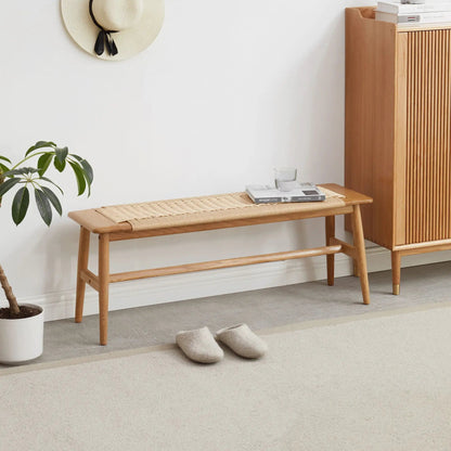 Woven Design Dining Bench in Natural Oak