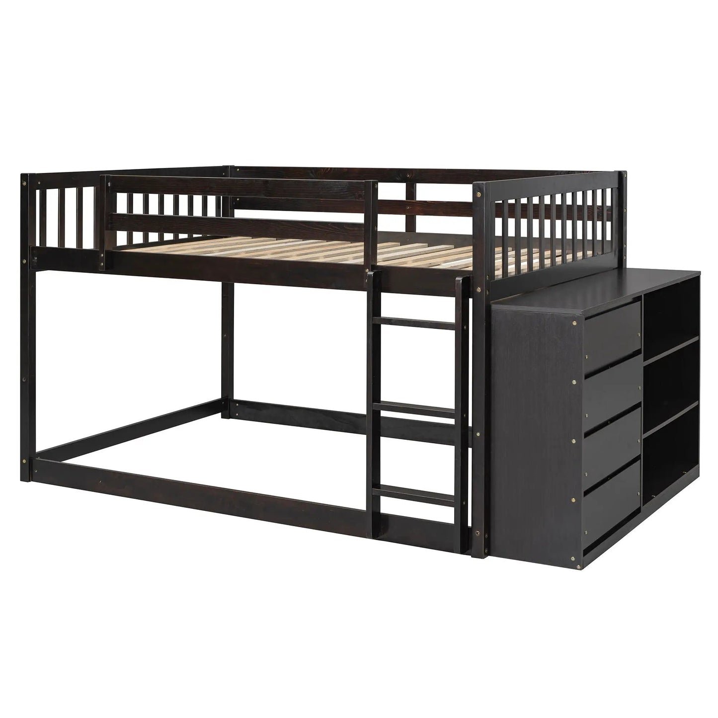 Bunk Bed With Four Drawers and Three Shelves