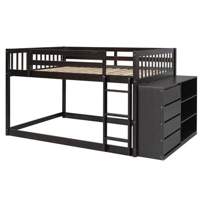 Bunk Bed With Four Drawers and Three Shelves