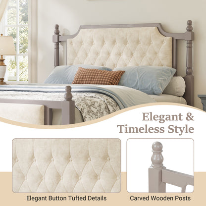 Queen-Size Upholstered Bed with Button Tufted Headboard in Beige Fabric HouseOfZazla on Tampa Home & Garden Store