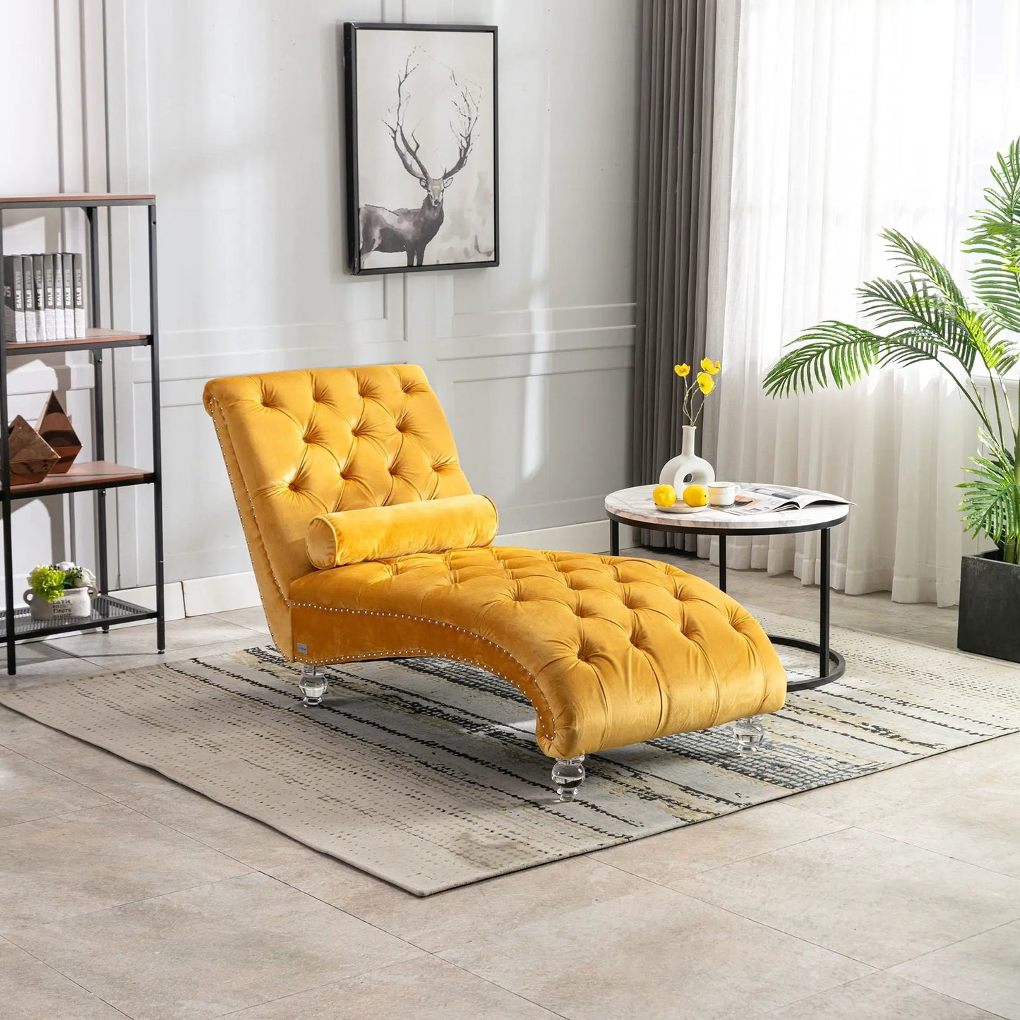 Indoor Chaise Lounge With Button Tufted Pillow