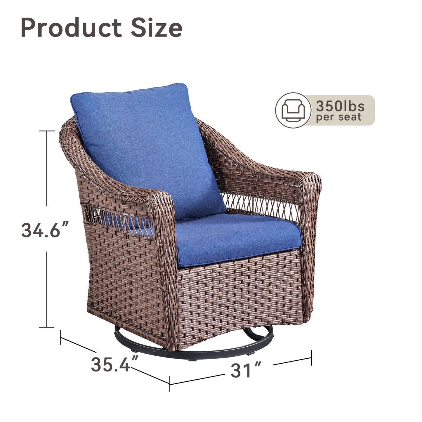 Outdoor swivel rocking wicker chairs set of 2 with blue cushions, brown wicker by HouseOfZazla on Tampa Home & Garden Store