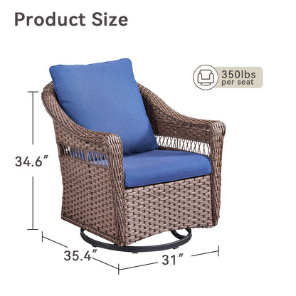 Outdoor swivel rocking wicker chairs set of 2 with blue cushions, brown wicker by HouseOfZazla on Tampa Home & Garden Store