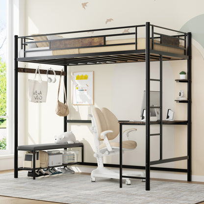 Twin Size Loft Bed Frame with Storage by HouseOfZazla, black metal frame with wood panels on Tampa Home & Garden Store