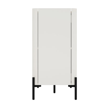 Abbey Sideboard with adjustable shelves, white frame and light brown center, black legs on Tampa Home & Garden Store
