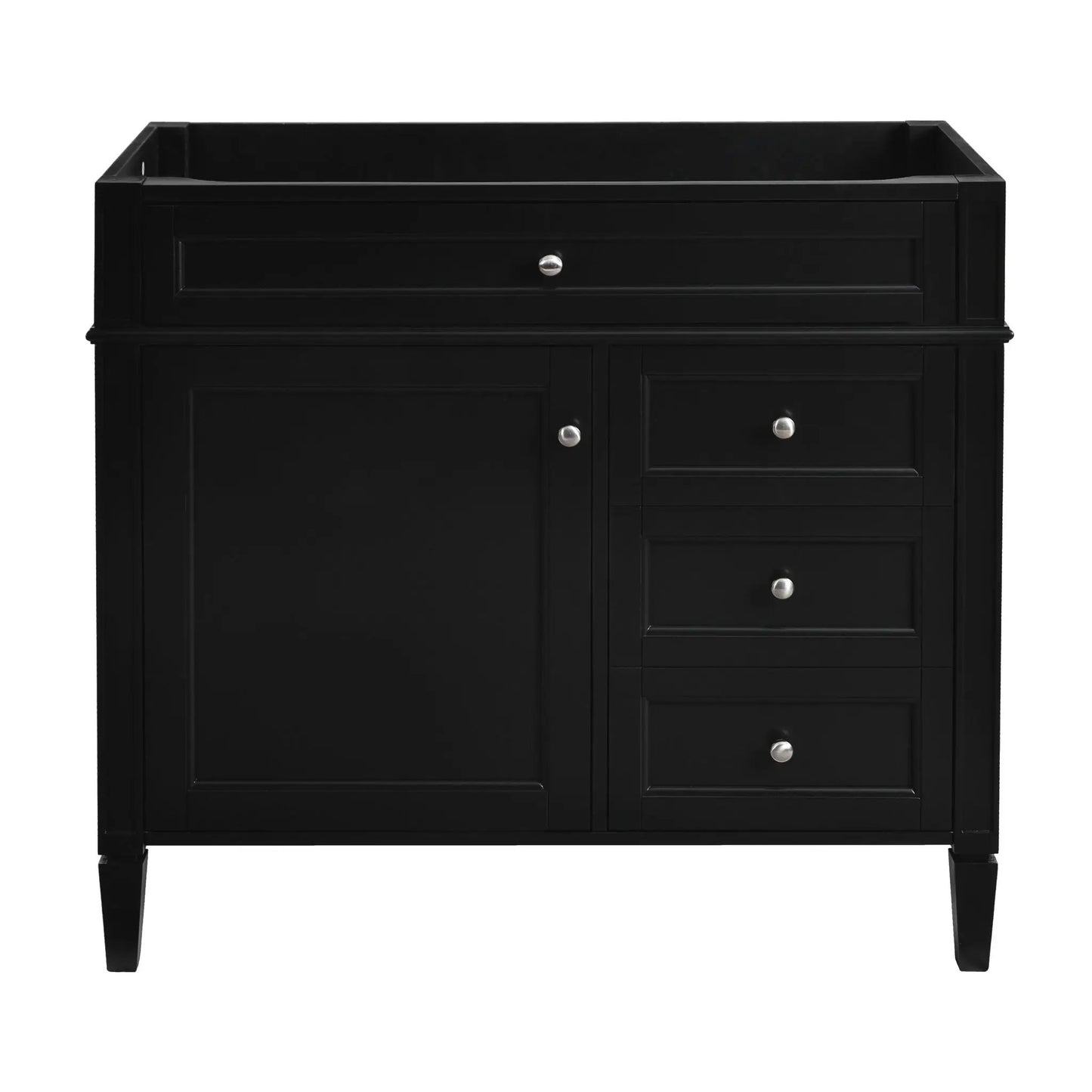 Vanity base in black wood with 2 drawers and a tip-out drawer on Tampa Home & Garden Store