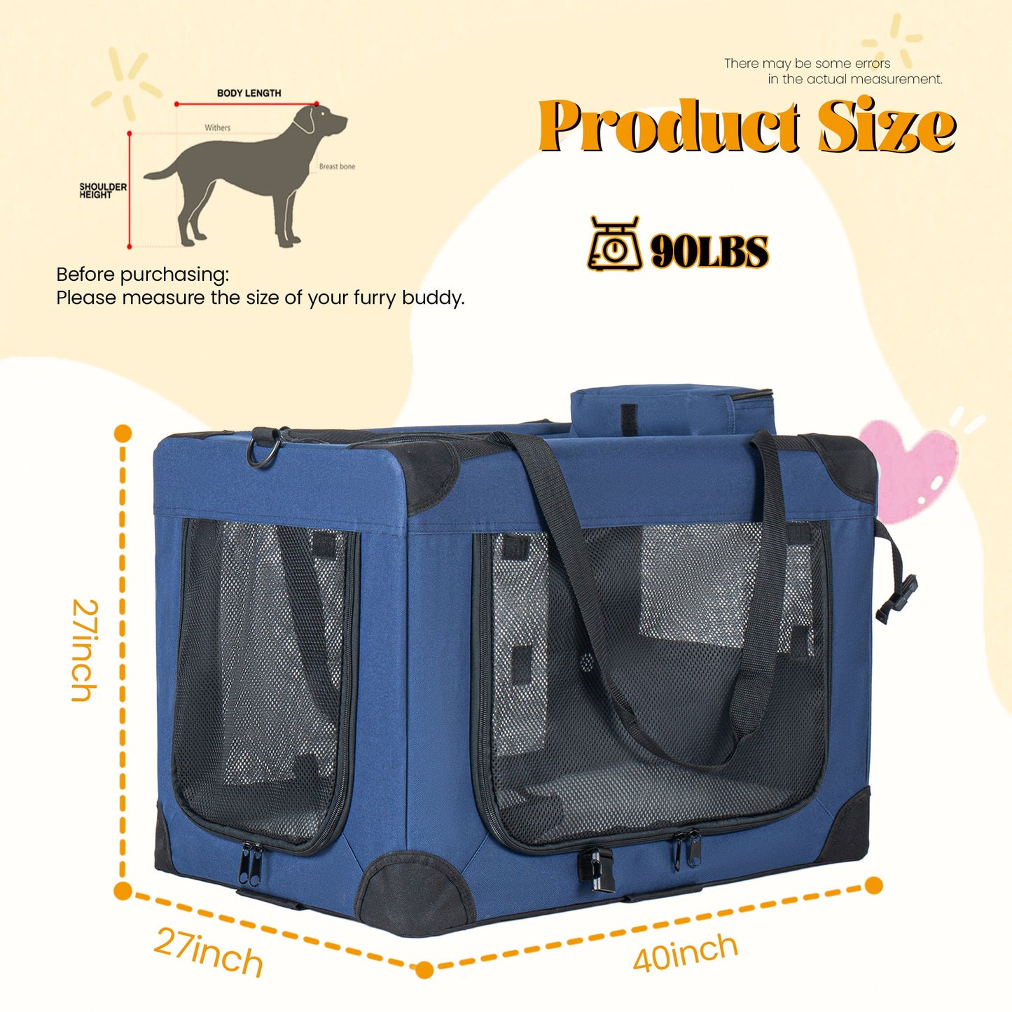 Blue 40-inch soft dog crate kennel with 3 doors and fleece mat by HouseOfZazla on Tampa Home & Garden Store