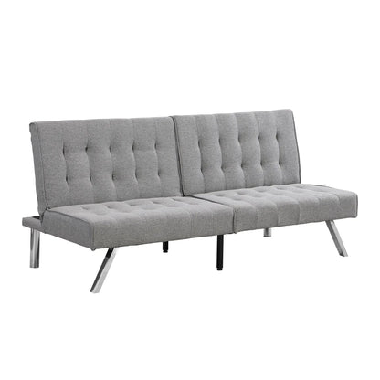 Grey futon sofa bed with tufted back cushions and chrome legs Unique Piece Furniture on Tampa Home & Garden Store