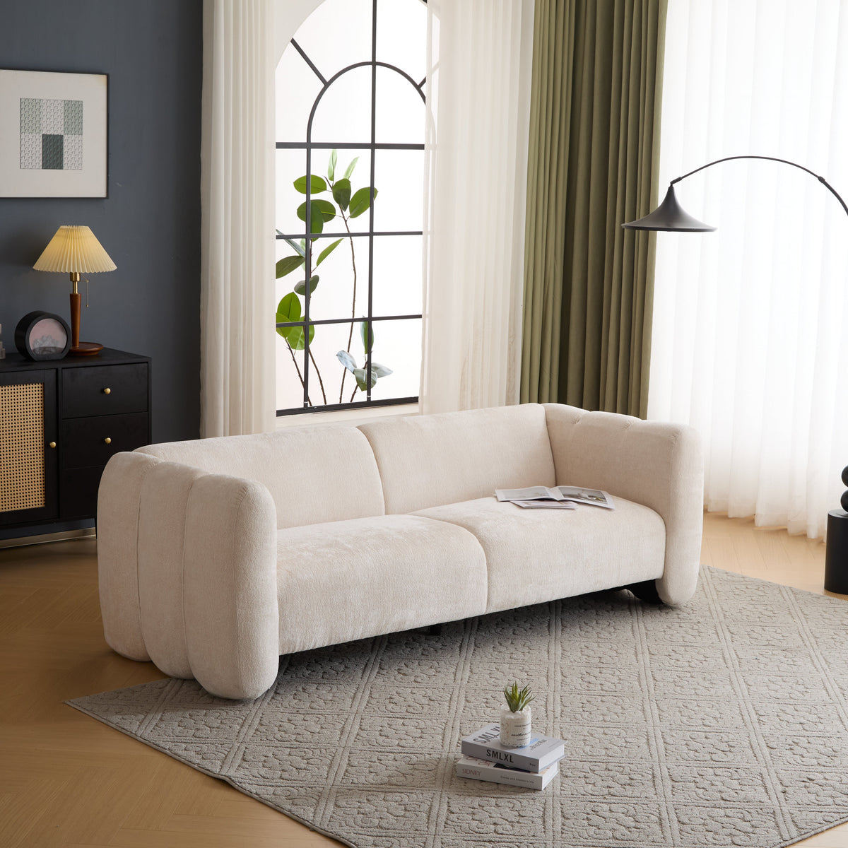 Curved Three Seater Boucle Sofa and Frame