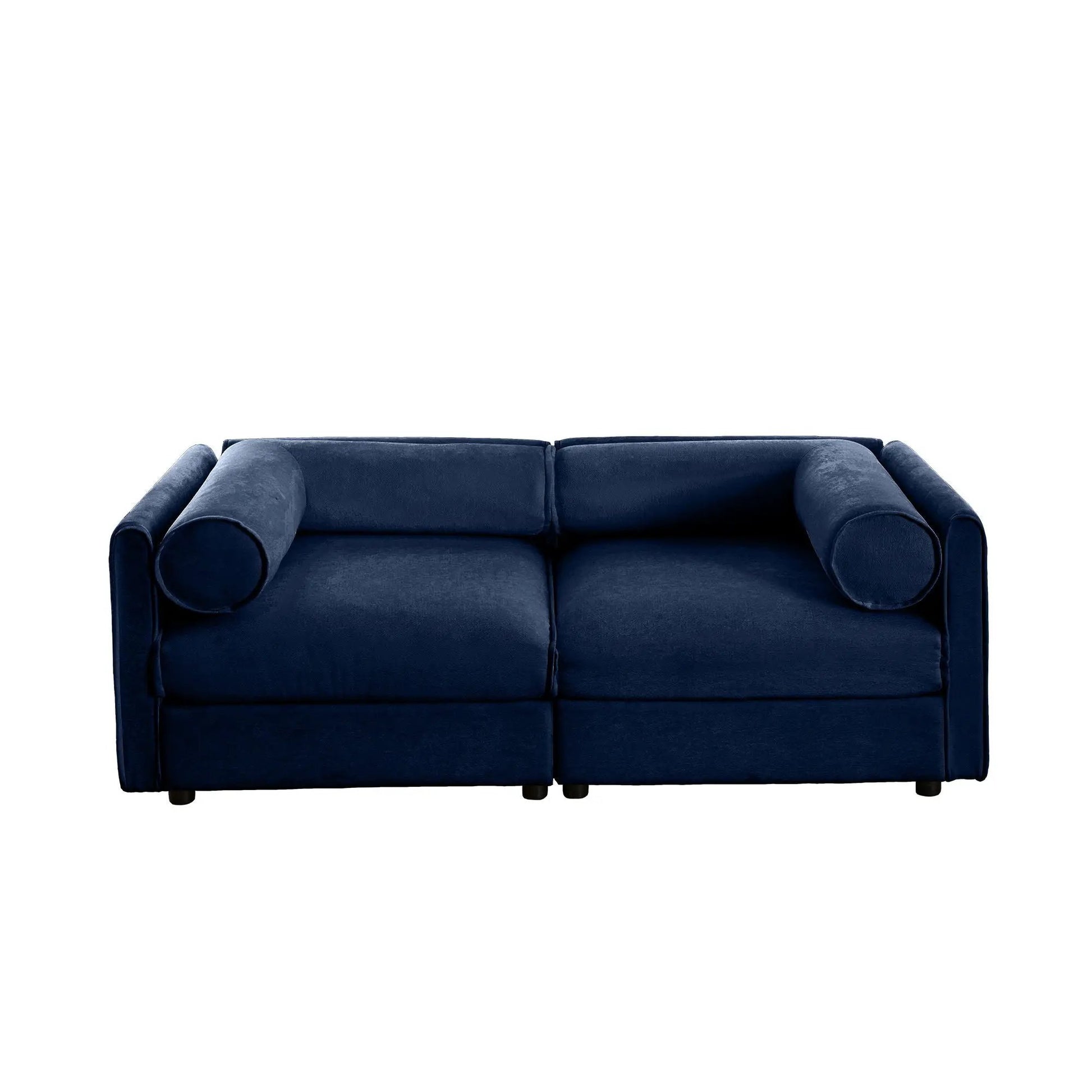 Stylish storage sofa with cylindrical bolster navy velvet on Tampa Home & Garden Store