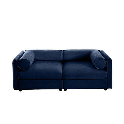 Stylish storage sofa with cylindrical bolster navy velvet on Tampa Home & Garden Store