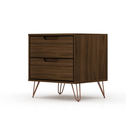 2 Drawer Nightstand with Durable Splayed Legs in walnut finish recessed pulls right cabinet on Tampa Home & Garden Store