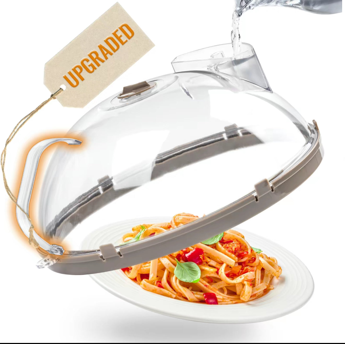 SteamGuard Microwave Cover clear glass dome with gray rim on Tampa Home & Garden Store