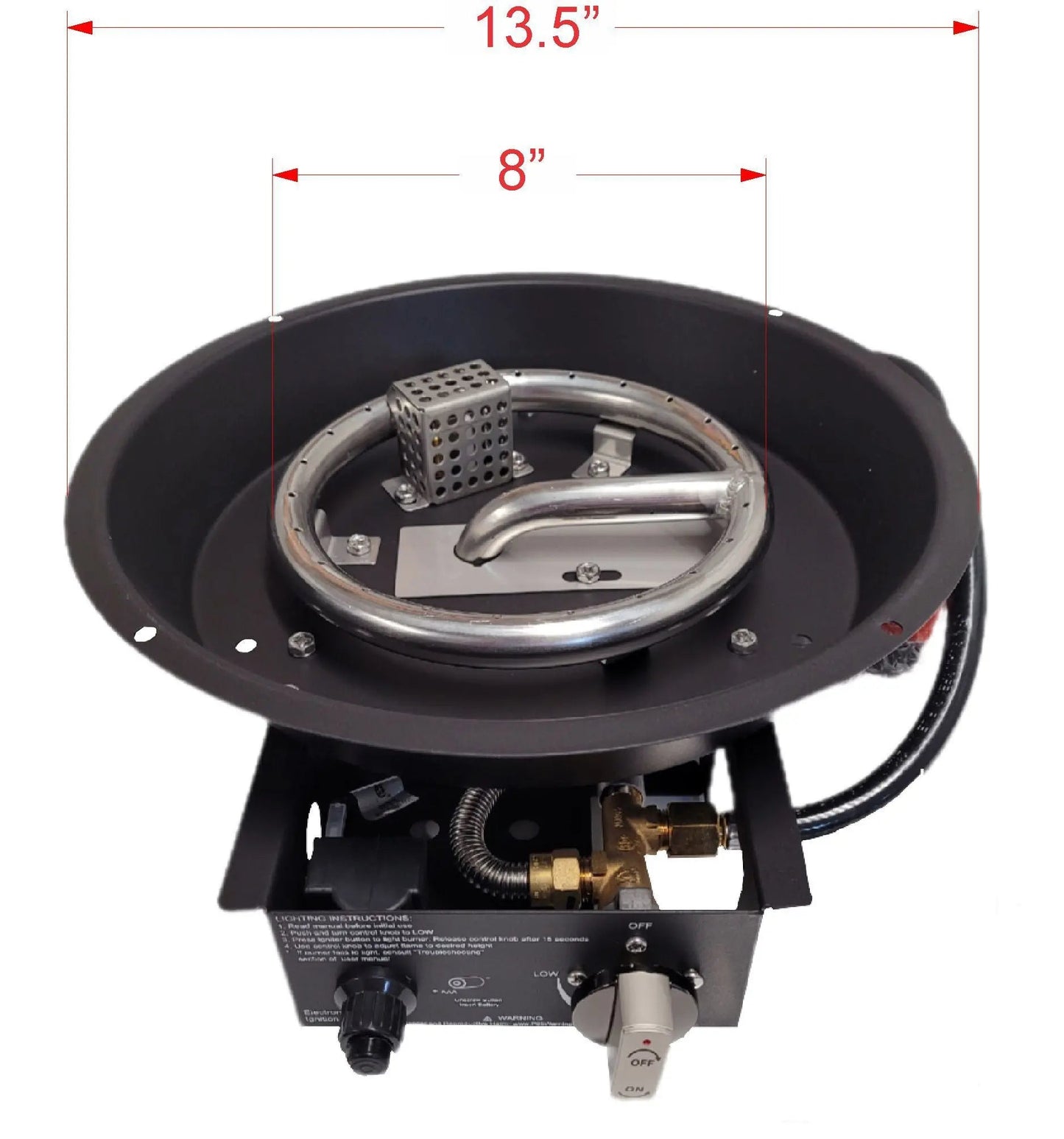 37,000 BTU round replacement burner for gas fire pits, stainless steel burner in black housing on Tampa Home & Garden Store