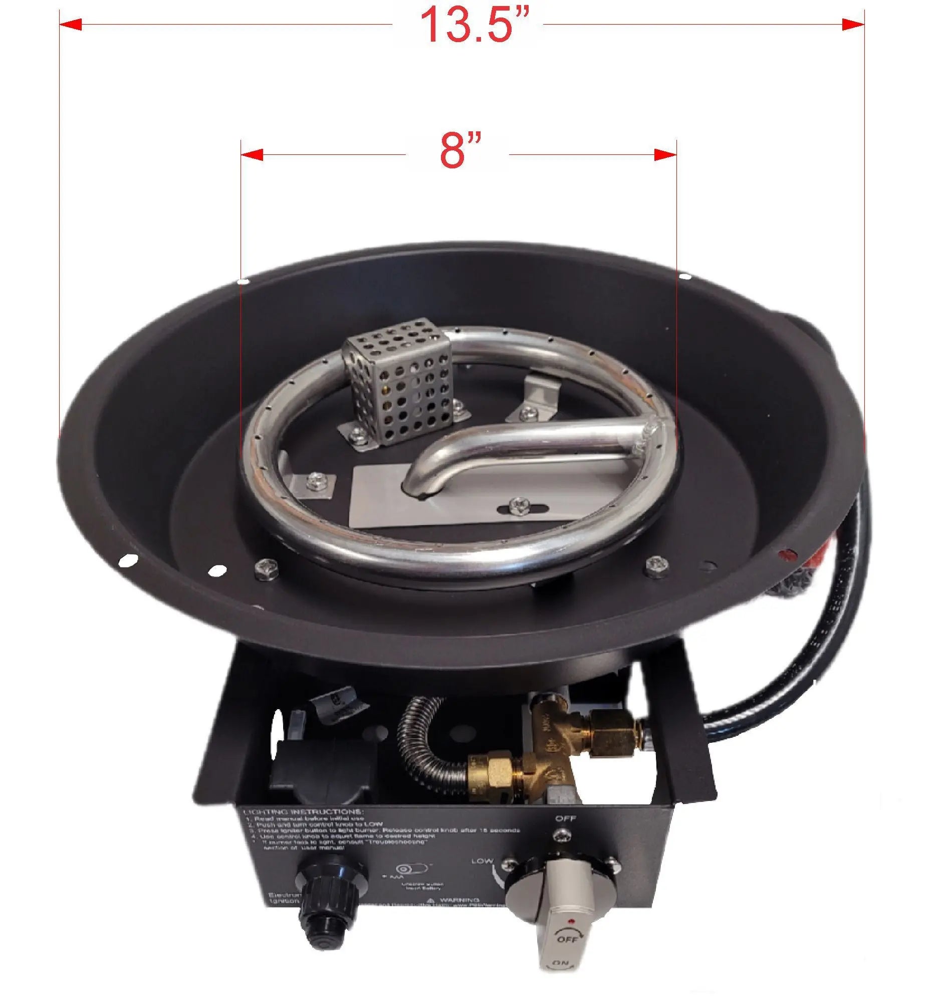 37,000 BTU round replacement burner for gas fire pits, stainless steel burner in black housing on Tampa Home & Garden Store