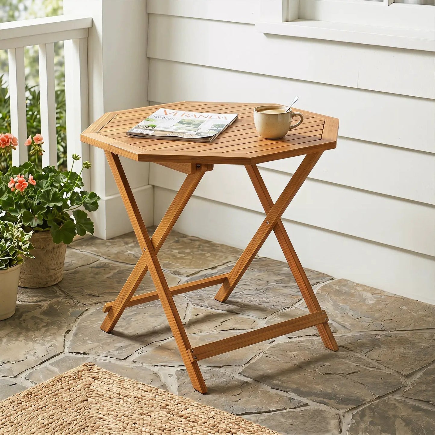 Octagonal Folding Patio Table in Acacia Wood