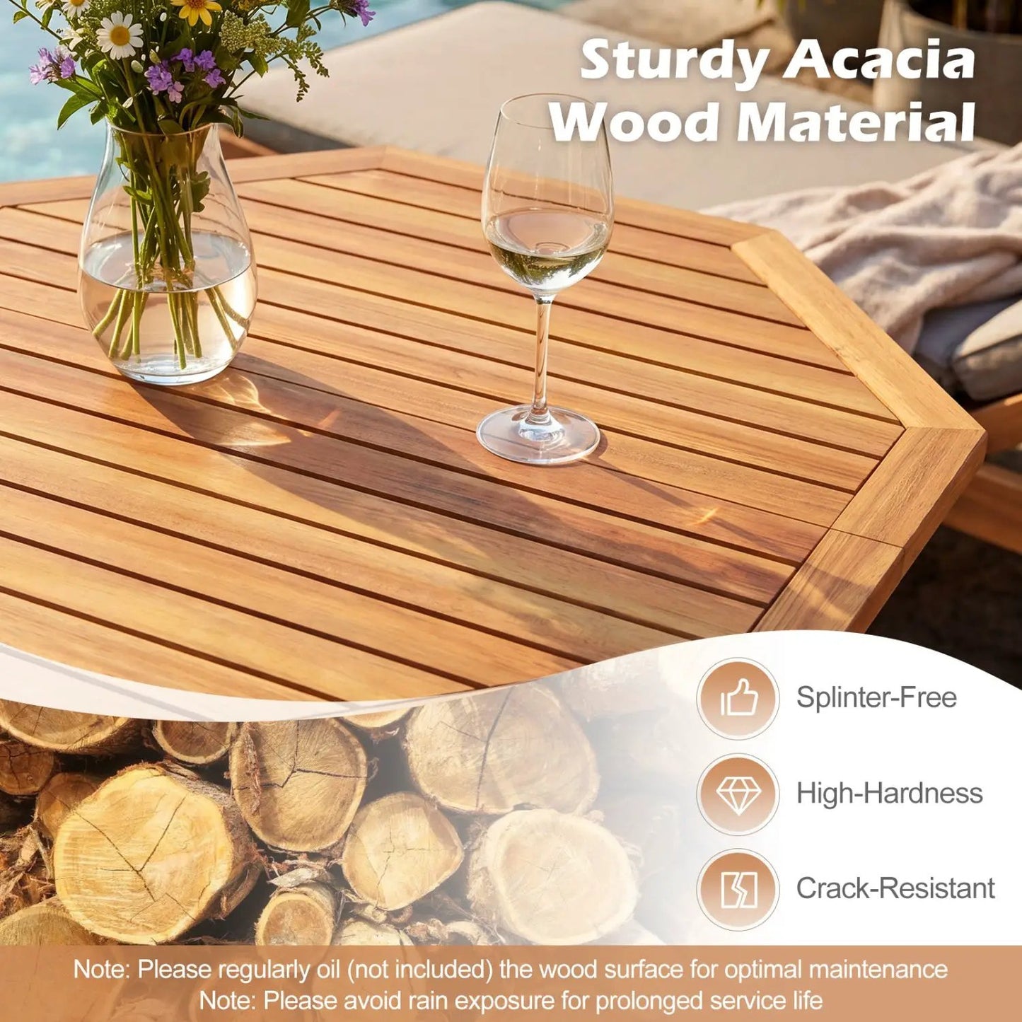Octagonal Folding Patio Table in Acacia Wood