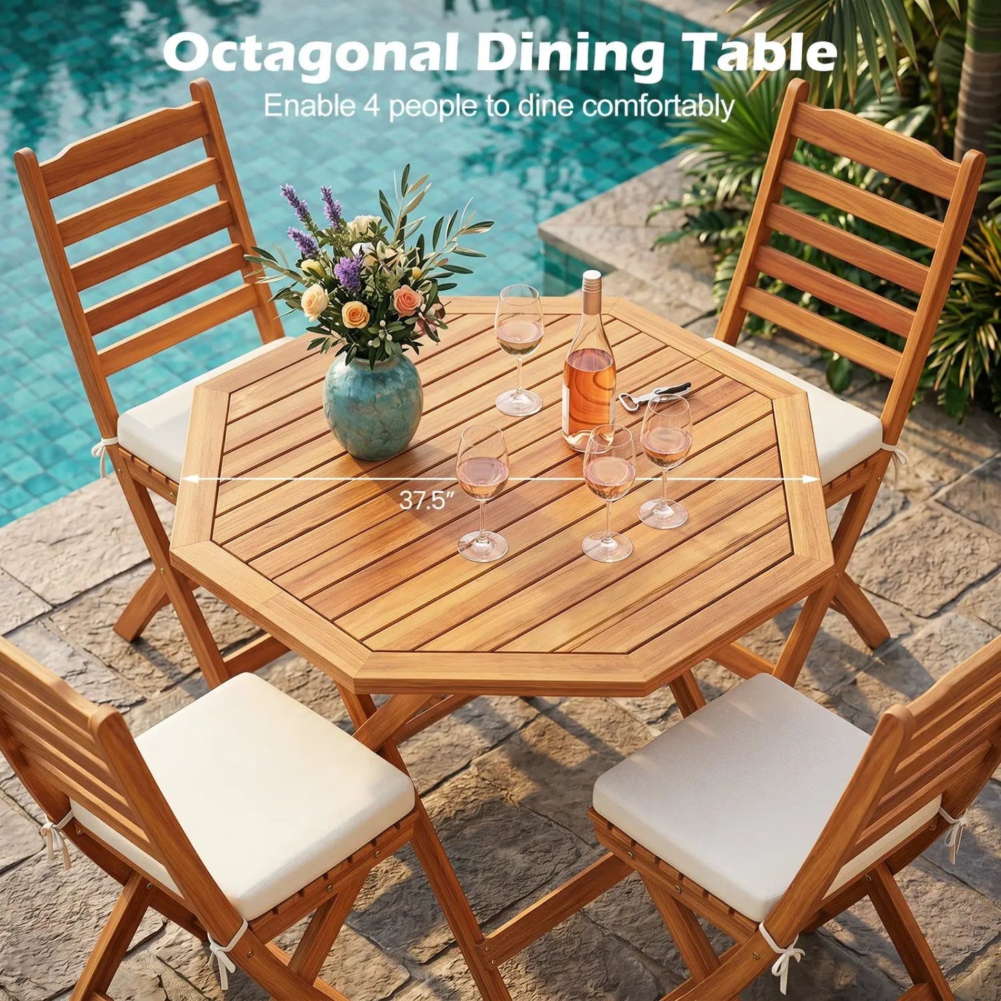 Octagonal Folding Patio Table in Acacia Wood