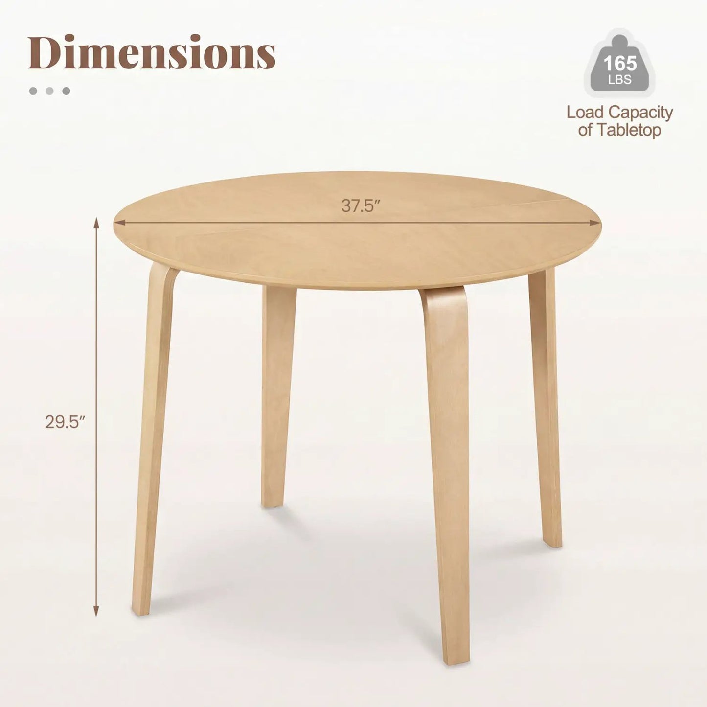 37.5 Round Dining Table With Rubber Wood Legs