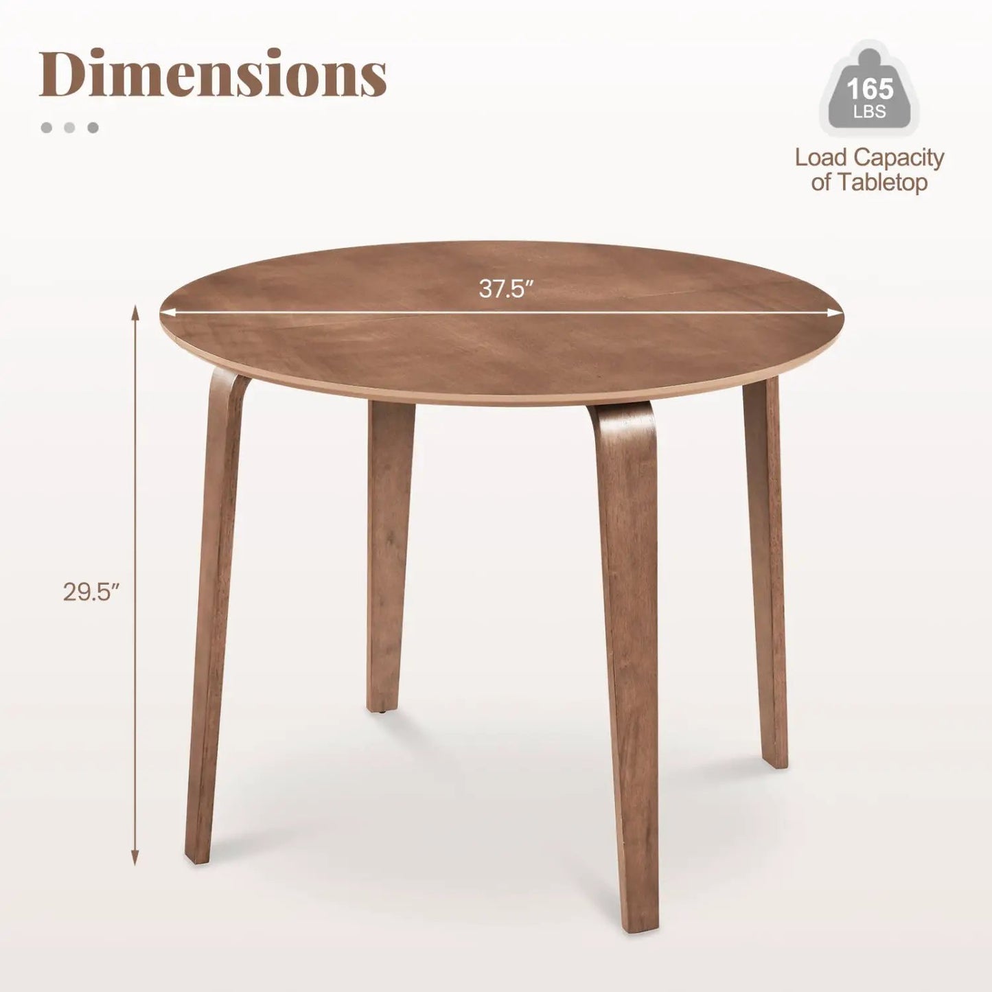 37.5 Round Dining Table With Rubber Wood Legs