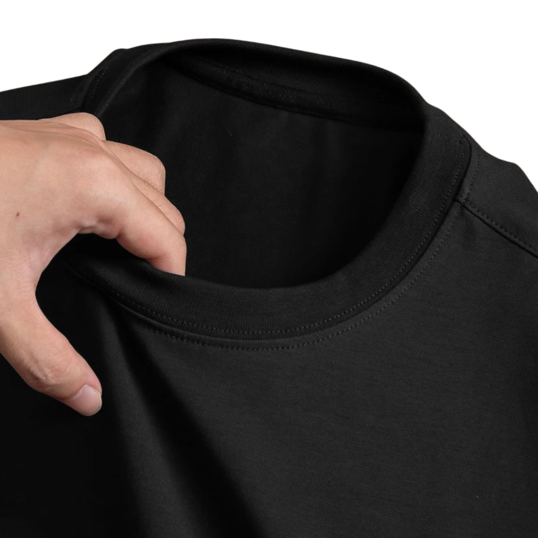 Biker Designed T-shirt by BikerZoneZ, black cotton crew neck close-up on Tampa Home & Garden Store