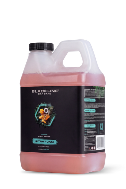 BLACKLINE ULTRA FOAM car shampoo pink liquid in a 64oz jug with black cap and built-in handle on Tampa Home & Garden Store