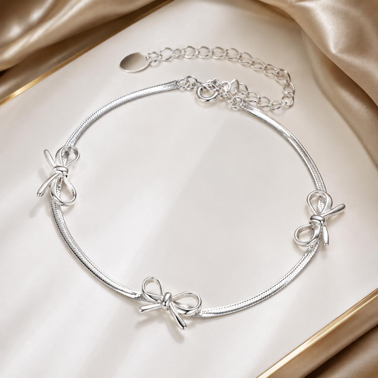 Bracelet 925 Sterling Silver White Gold Plated adjustable bow charm design for women by Bids.com on Tampa Home & Garden Store