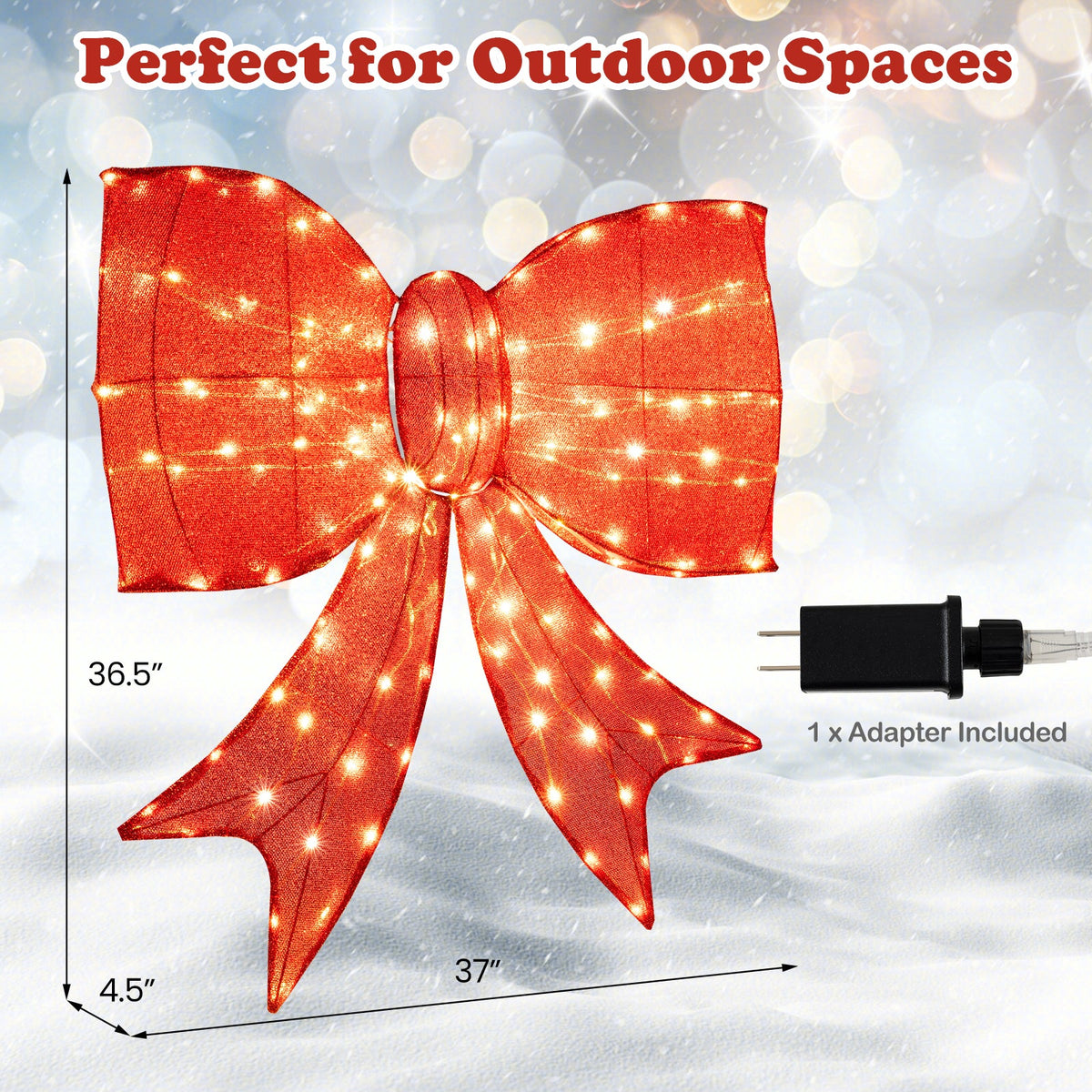 37 inch DirectDeals lighted Christmas bow, red satin with warm white LEDs, adapter included on Tampa Home & Garden Store