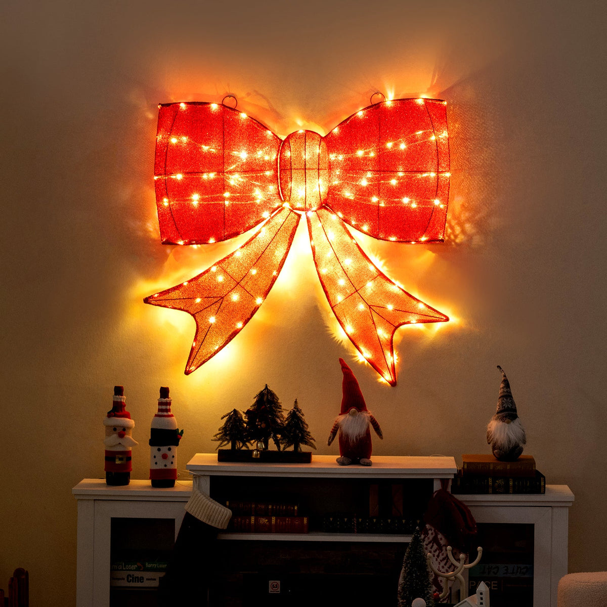 37-inch red lighted Christmas bow decoration with warm white LEDs on Tampa Home & Garden Store