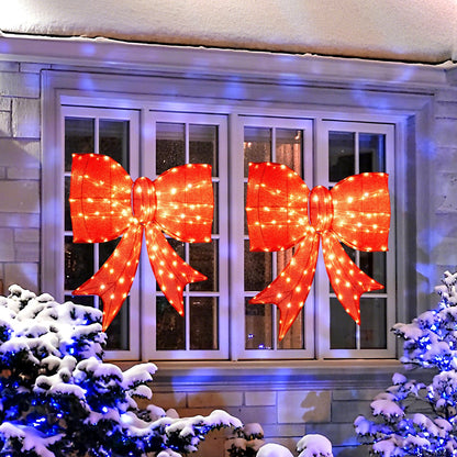37 Inch lighted Christmas bow decoration pair in red with warm white LEDs DirectDeals ornament on Tampa Home & Garden Store